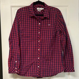 Vineyard Vines Red and Navy Plaid Women’s Classic Fit Button Shirt Size 16